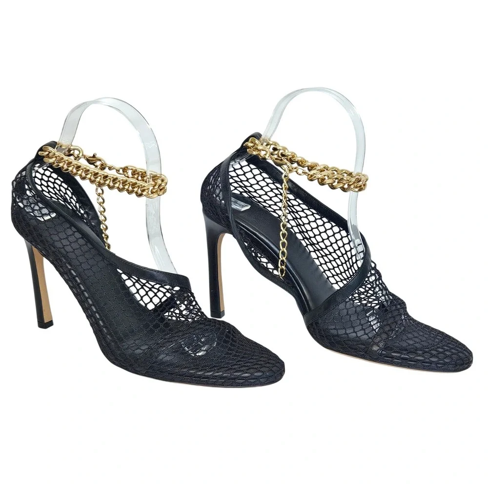 Bottega Veneta Stretch Chain Ankle Strap Nappa Leather Heel Mesh Pumps Size 38 - Picture 3 of 16